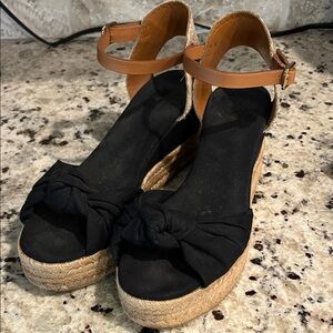 Tory Burch Black and Brown Espadrille Sandals